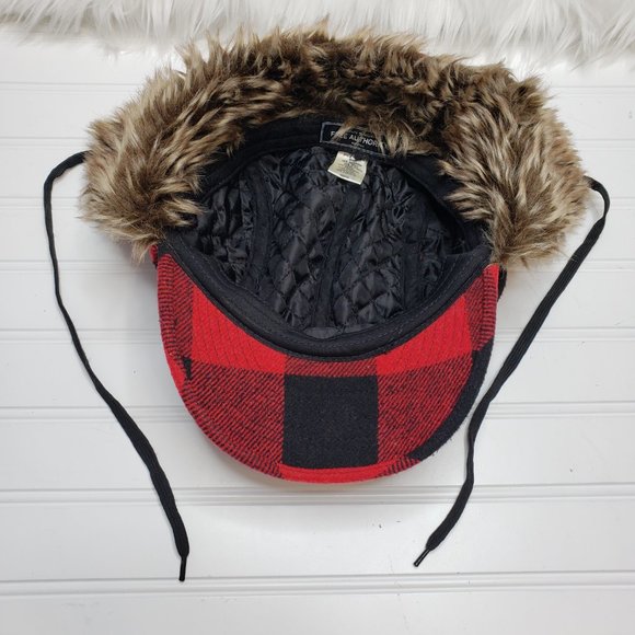 Free Authority Trapper Wool Blend Faux Fur Winter Cap Hat Red & Black Plaid EUC - Picture 5 of 8